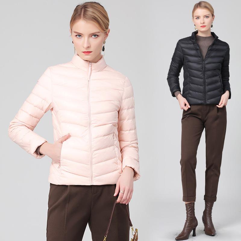 Down Jacket Women's Short New Trendy Fashion Versatile Light and Thin Duck Down Stand-up Collar Slim Jacket