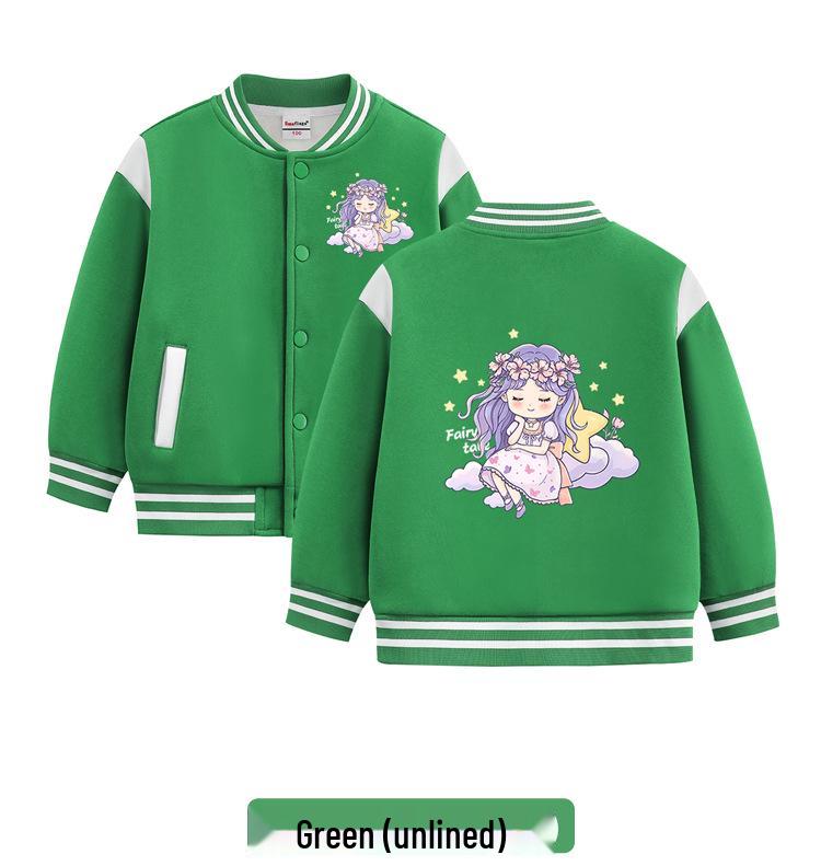 Girls' Fleece-Lined Baseball Jacket for Autumn/Winter 2026 - Thickened, Medium & Large Sizes