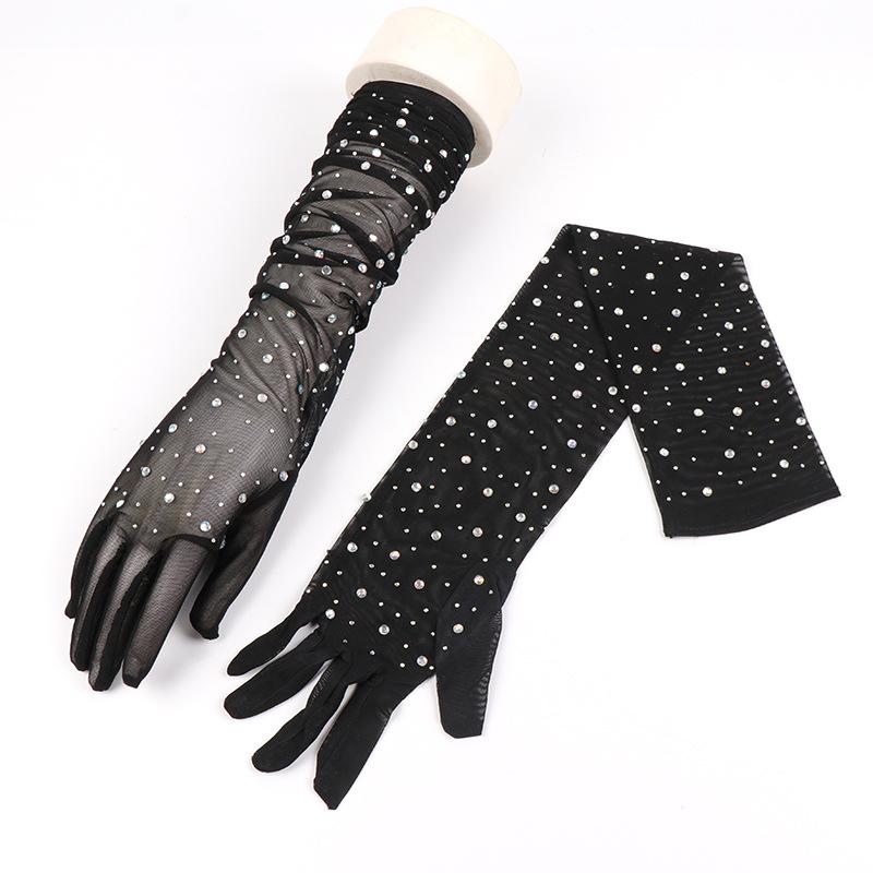 

Лаковые сетчатые эластичные перчатки со стразами, блестящие длинные декоративные перчатки, перчатки для этикета, вечеринки, фестиваля, свадьбы