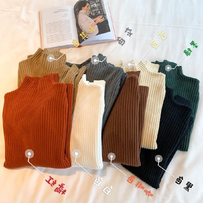 Semi-turtleneck Outer Sweater Solid Color Shirt Women's Inner Wear Autumn and Winter New 2025 Pit Strip Slim Knitted Sweater