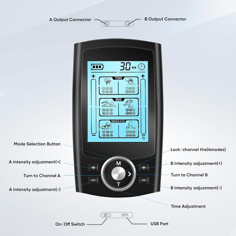 Digitales TENS/EMS-Gerät mit 36 Modi 10 Elektrodenpads Elektrisches Stimulationsgerät Wiederaufladbar mit 2 Kanälen 3-in-1 Stimulationsstrom