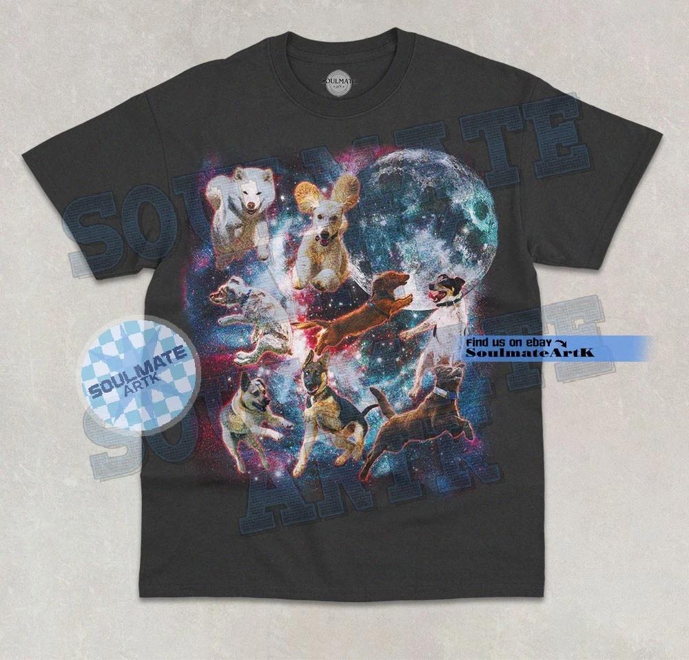 Dogs In Galaxy T-Shirt Funny Dog Lover Meme Joke Space Graphic Unisex Shirt S