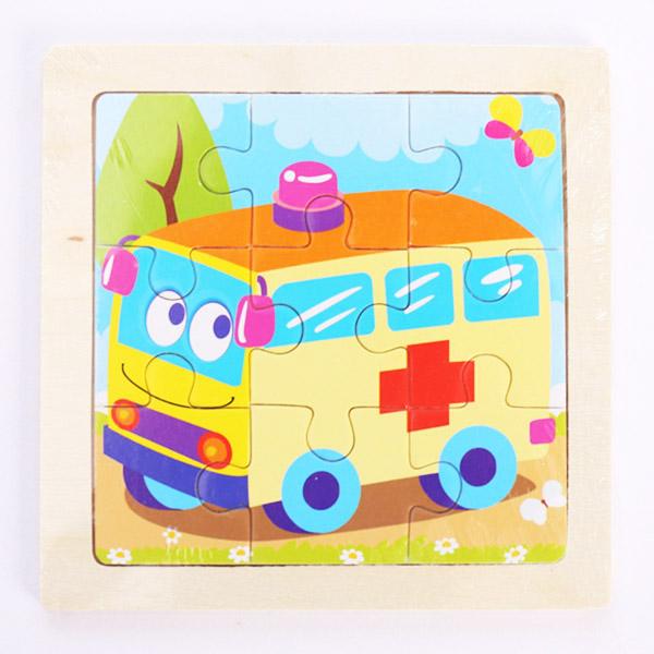 New 9 Piece Montessori Wooden Puzzle Cartoon Dinosaur Transportation Jigsaw 3d Puzzle Early Learning Educational Toys for Kids