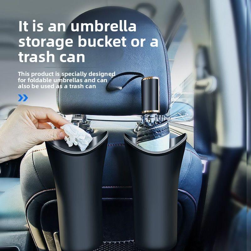 Multifunctional Car Umbrella Storage Bucket Black Plastic Holder Barrel with Hook Trash Storage Box Universal Auto Storage Tools