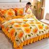 Cozy Flannel 230g Milk Velvet Printed Bed Set with Skirt - New Autumn/Winter Collection, Hot Seller