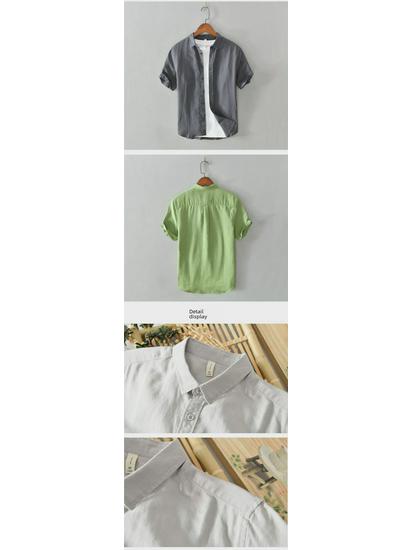 2023 Summer Men's Loose-Fit Cotton Linen Short-Sleeved Shirt