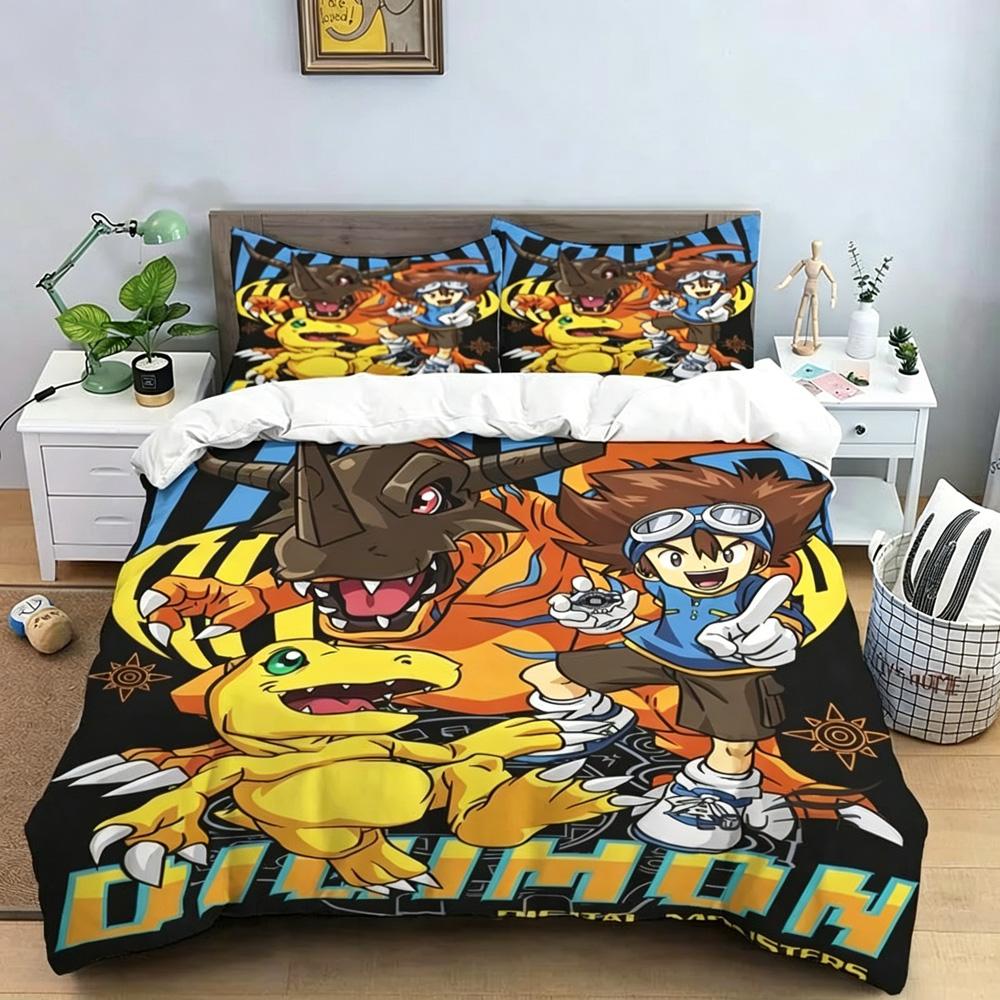Digital monster Exquisite 3D Cartoon Digimon Wallpaper Digital Printing Bedding Set Comforter Bed Youth Girl Boys Gift