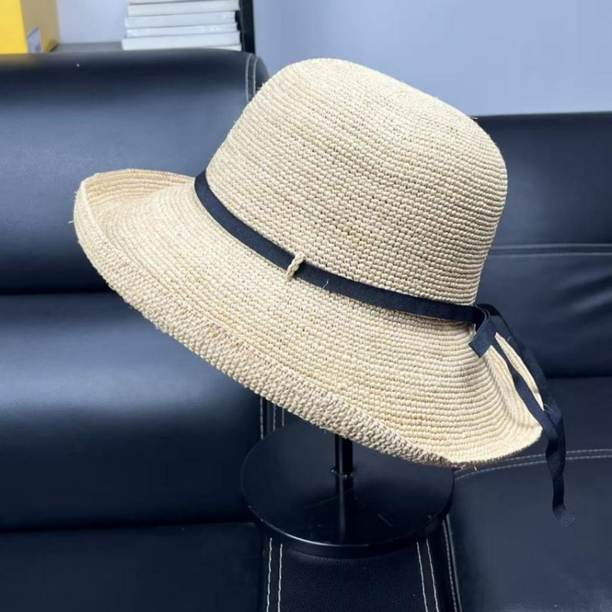 

Export Lafite straw hat women s beach hat summer outdoor visor hat travel sun protection hat French big eaves hat бежевый