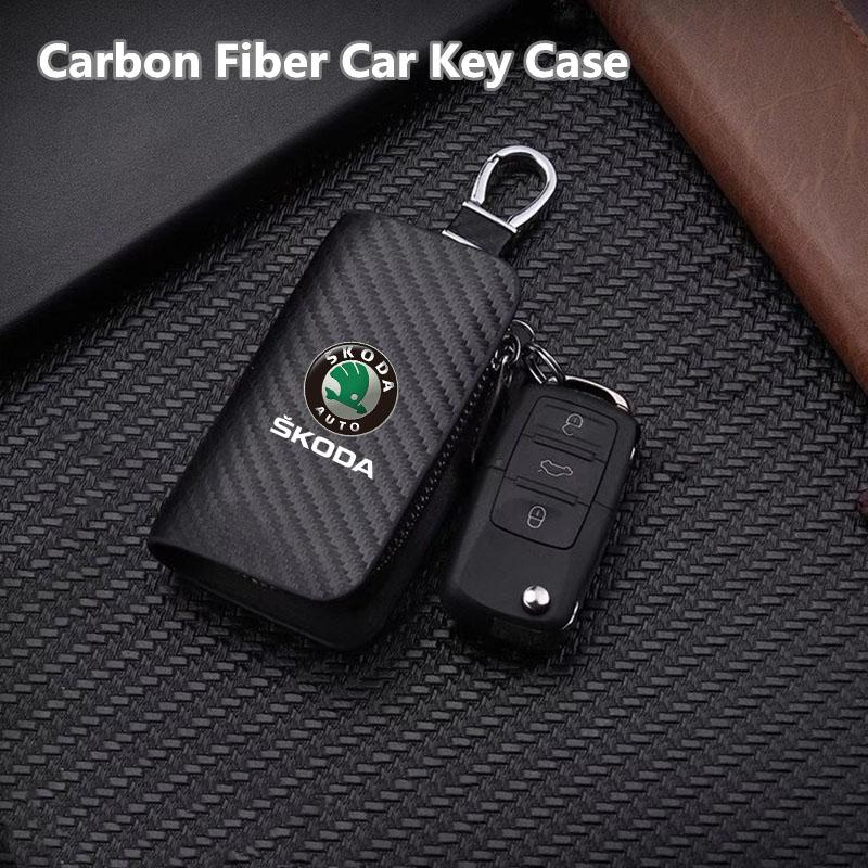 vhnws1 New Carbon Fiber Car Short Wallet Card Bag Change Bag Holder For Skoda octavia 3 2 superb 3 kodiaq Fabia Kamiq Karoq Accessories
