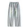 Men's Cotton Vintage cat whiskers Washing Denim Jeans Drawstring Baggy Wide leg Pants Streetwear Sweatpants Track Pants Trousers