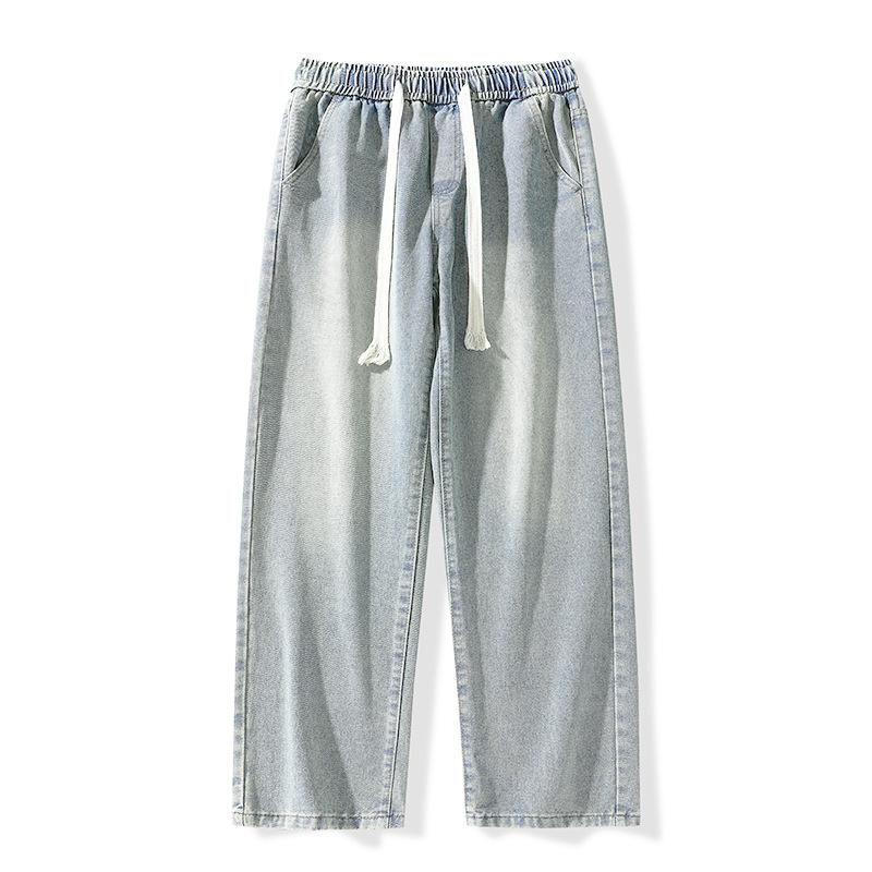 Men's Cotton Vintage cat whiskers Washing Denim Jeans Drawstring Baggy Wide leg Pants Streetwear Sweatpants Track Pants Trousers