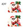 Creative Party Window Decor Tropical Christmas Static Stickers, Santa Claus Flamingo Palm Tree Surfing Board Customizable Cut to Size Decals