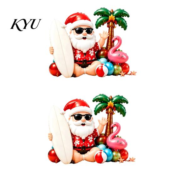 Creative Party Window Decor Tropical Christmas Static Stickers, Santa Claus Flamingo Palm Tree Surfing Board Customizable Cut to Size Decals