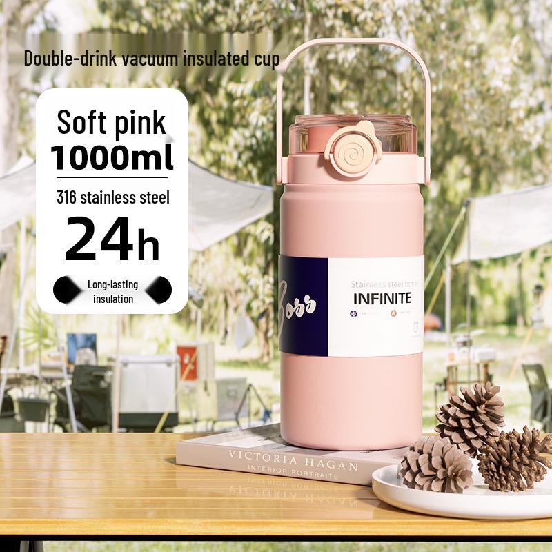 316 Edelstahl Isolierter Doppelnutzungs-Trinkbecher - Große Kapazität Tragbarer Kessel für Studenten