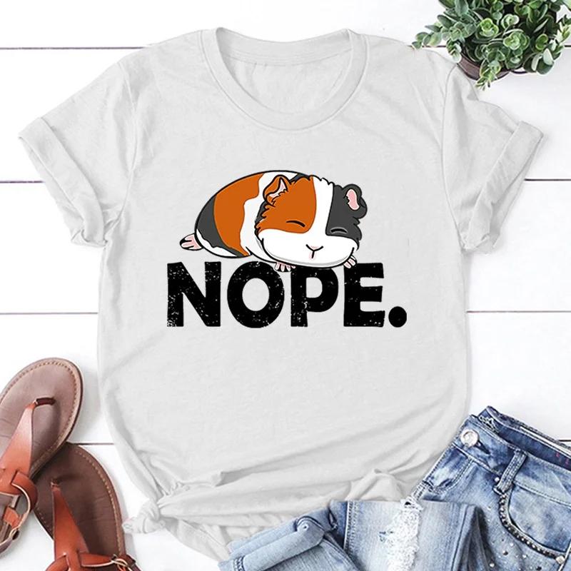 Summer Round Neck Animal Guinea Pig Pattern Printed Top Fashionable Casual Pure Cotton Short Sleeved Women's T-shirts