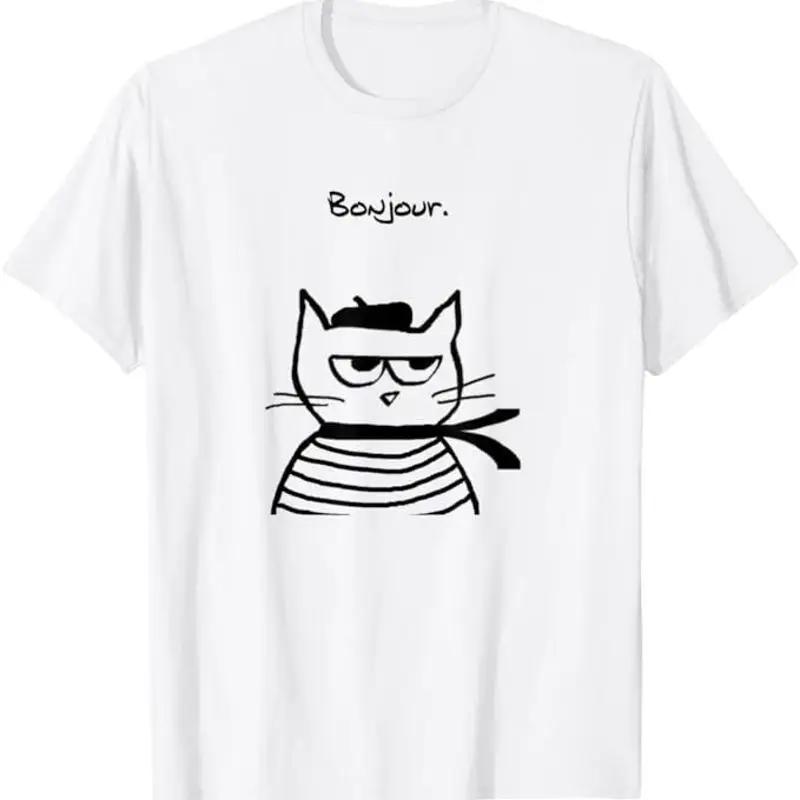 Bonjour French Cat Funny T Shirt