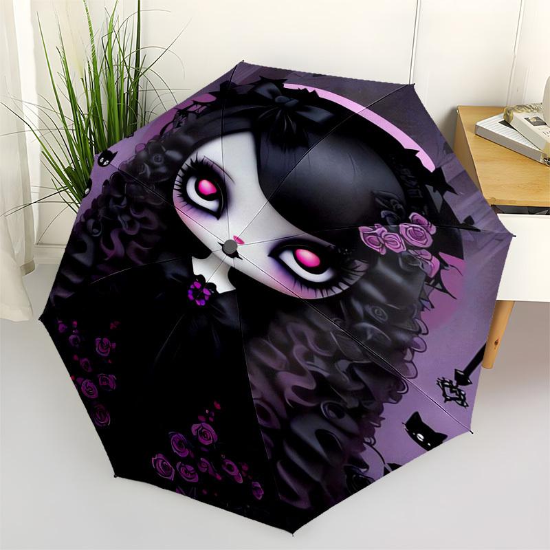 

Gothic Doll, Black Roses Themed Automatic Opening and Closing Umbrella, Compact Travel Umbrella, Lightweight and Portable, Suitable for Beac