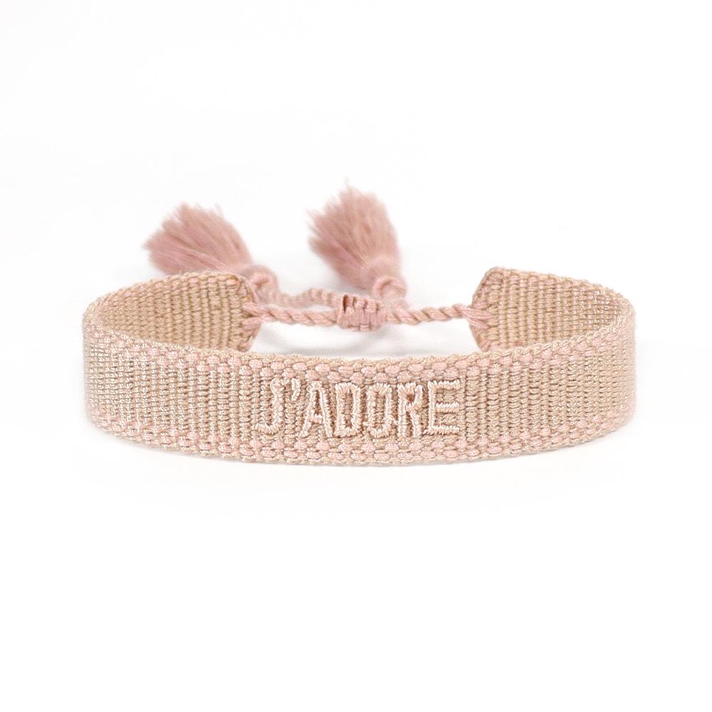 Pulseira Tecida Europeia e Americana de 1,3 cm com Bordado de Letras e Borla
