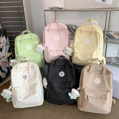 Japanese Ins Girl Backpack Korean Version of Junior High School Student Schoolbag Female Tide Large Capacity Solid Color Nylon Handbag