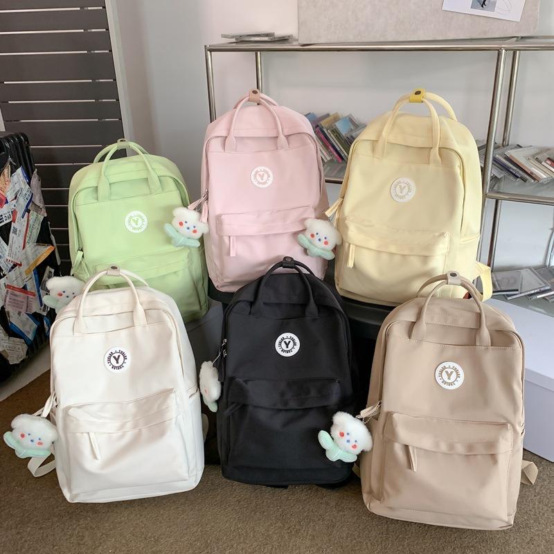 Japanese ins girl backpack Korean version of junior high school student schoolbag female tide large capacity solid color nylon handbag
