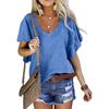 Women White V Neck Short Sleeve Loose Fit Casual Basic T Shirt