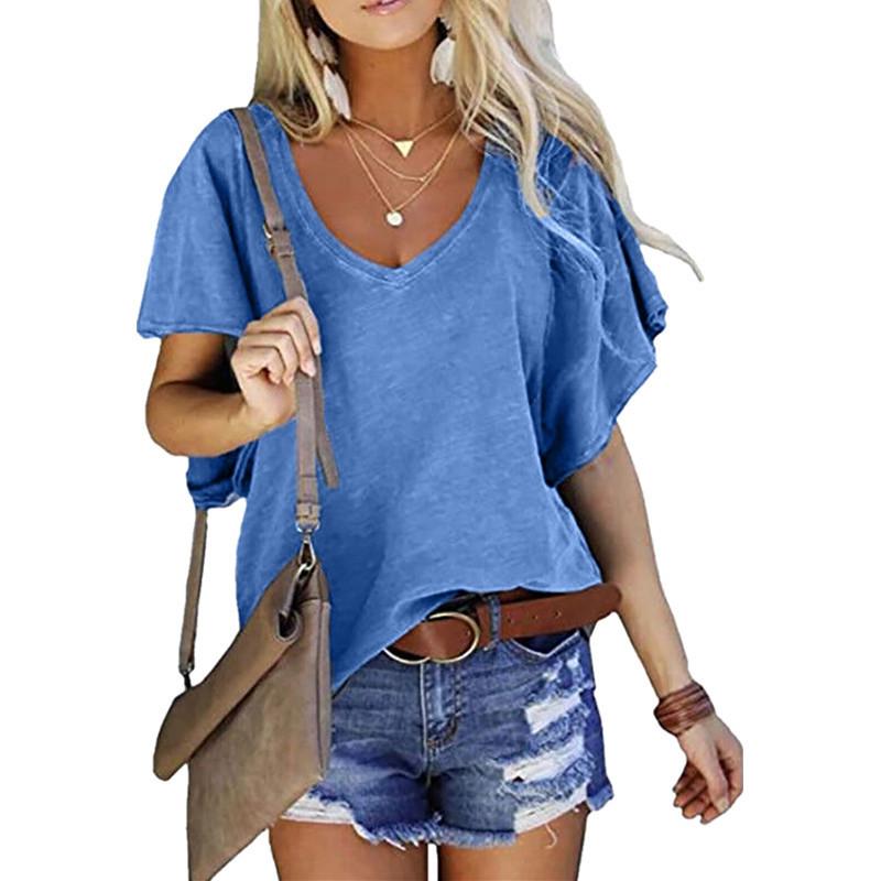 Women White V Neck Short Sleeve Loose Fit Casual Basic T Shirt