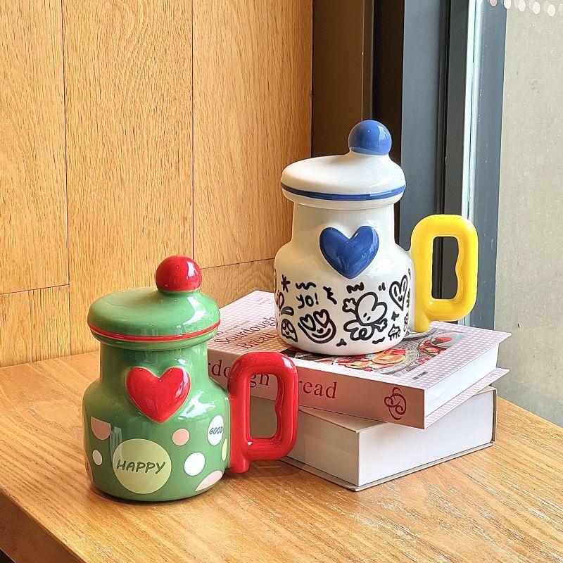 High-value design mug, niche ceramic cup with lid, girls' birthday gift, large-capacity milk coffee cup
