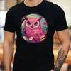 T-Shirt Men Pink Owl Motif Cotton Size S To 5XL