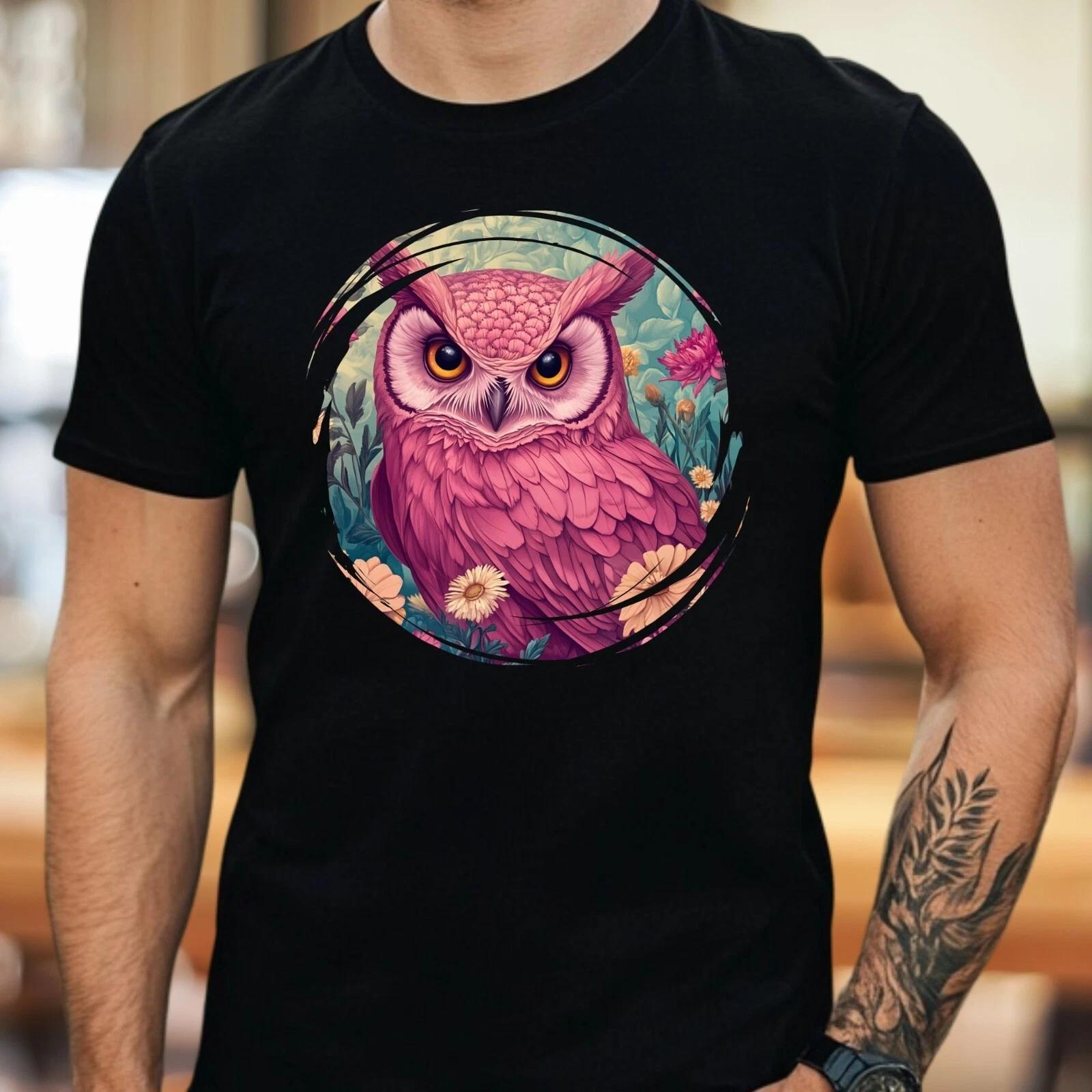 T-Shirt Herren Rosa Eule Motiv Baumwolle Größe S bis 5XL XXL