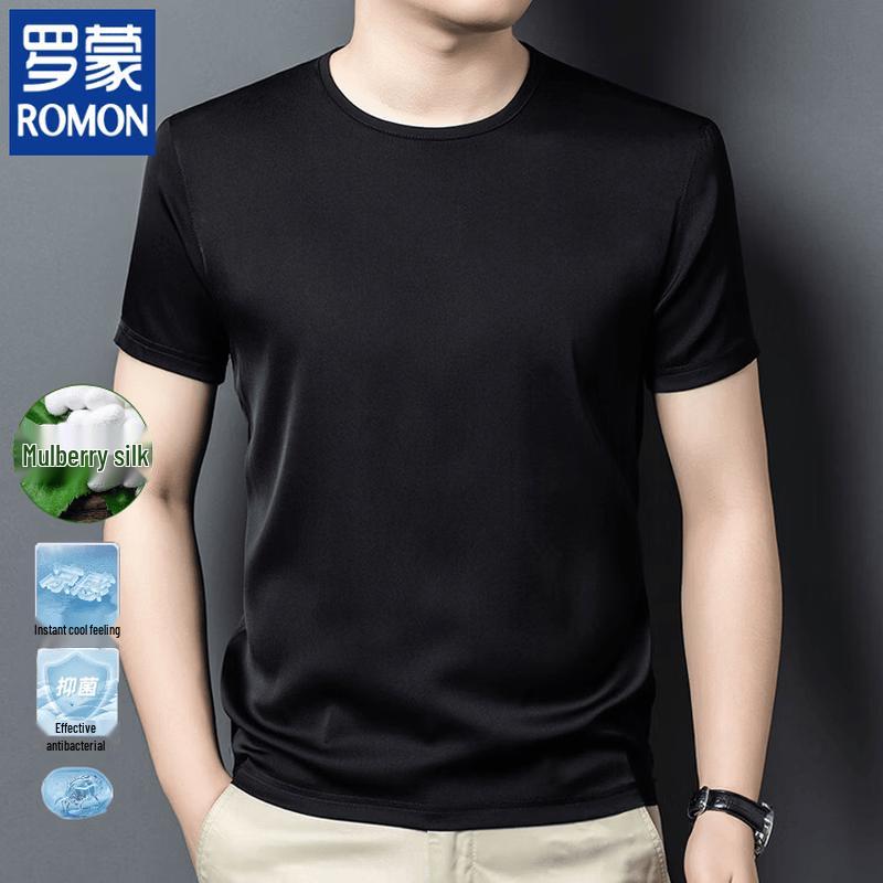 ROMON Men s Round Neck Mulberry Silk Blend T-Shirt 48