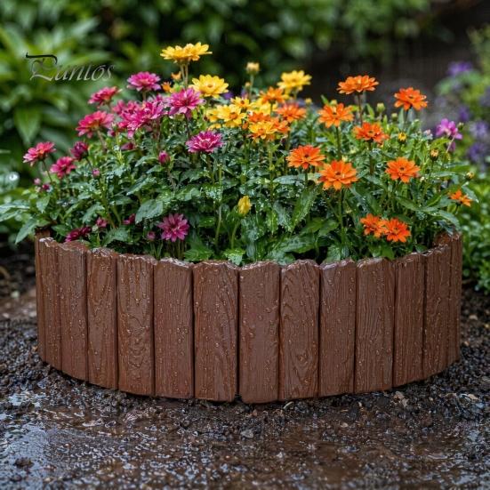 Decorative Garden Fence Edging Border, 5.91Ft 7.87Ft 11.81Ft Plastic Flexible Lawn Wood Retro Look, No Dig Panels for Flower Beds Lawns Bed