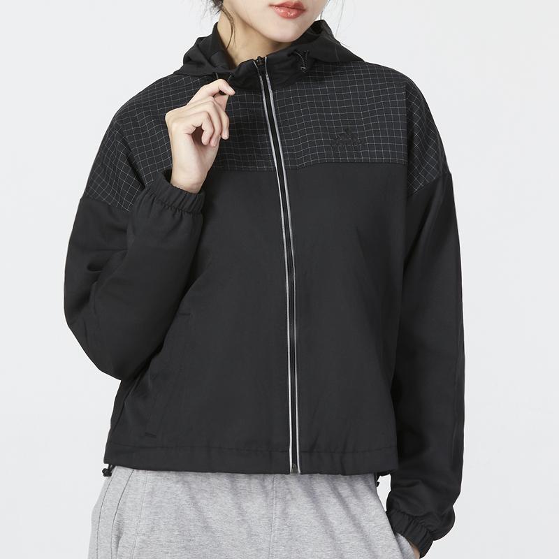 Adidas Striped Casual Woven Hooded Long Sleeve Jacket Women Jacket Black HM7085