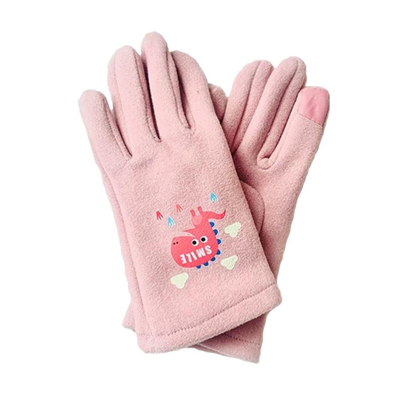Children's Warm Gloves Five Finger Plus Velvet Touch Screen Elastic Boys and Girls Soft Bike Autumn and Winter Windproof Cartoon Gloves