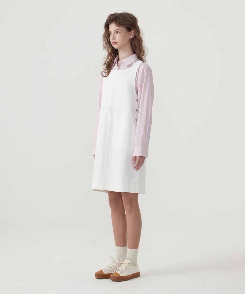 Covernat Woman Suspender Denim Dress Ivory