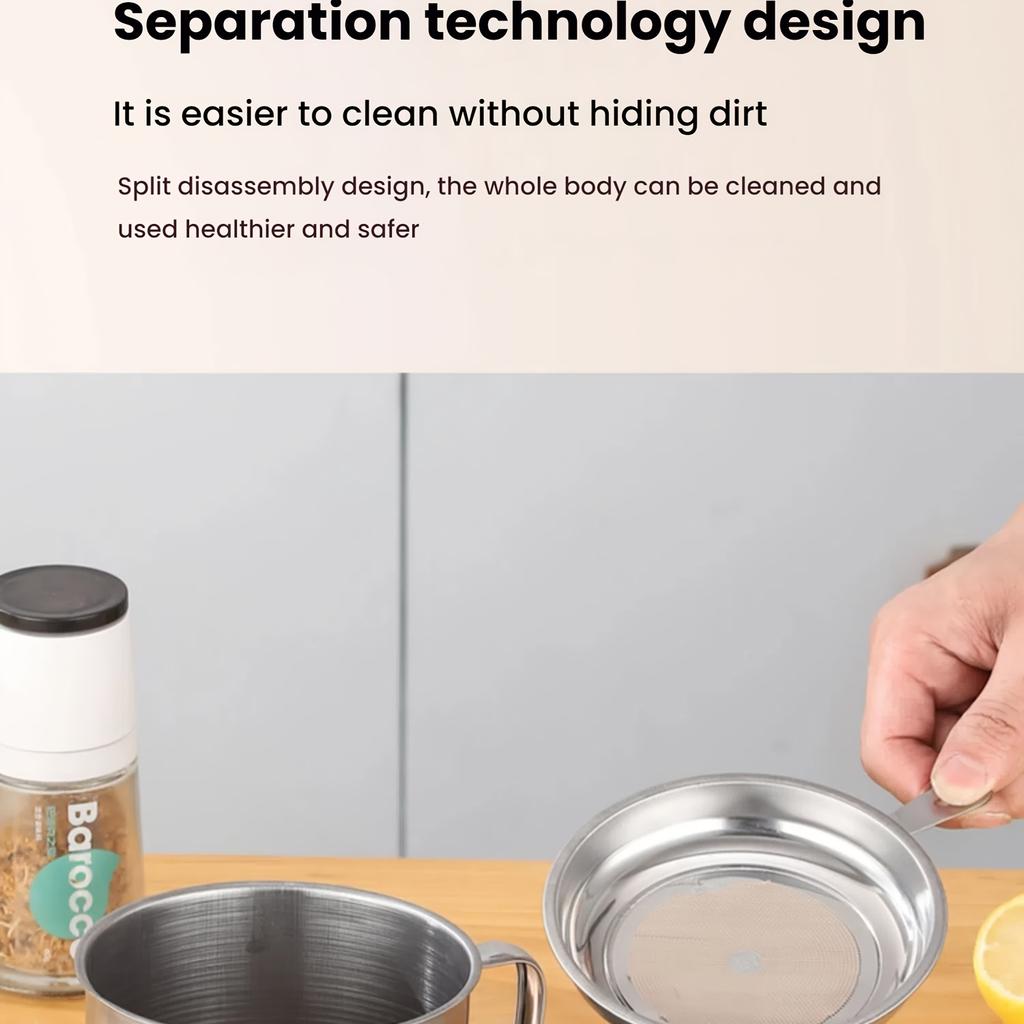1.3L Stainless Steel Grease Filter Container, Easy-Clean Oil Bottle with Lid & Strainer, High Temp Resistant.