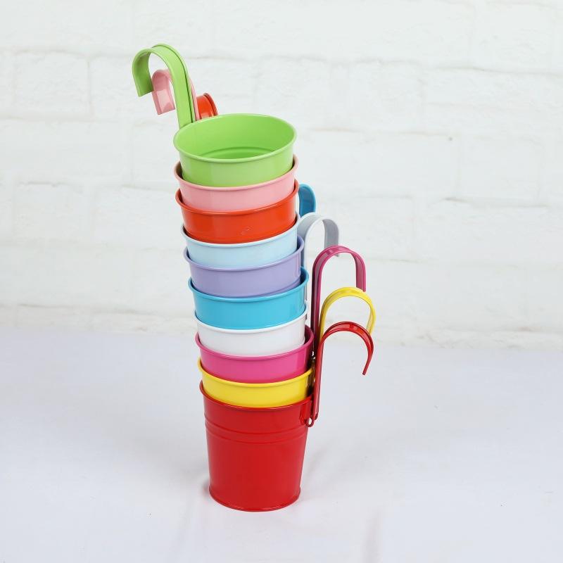 Set of 10, Colorful, Iron Hanging Pots, Home Decoration, Balcony Hanging Flower Pots, Hanging, Creative, European Style Countryside with Green Plants