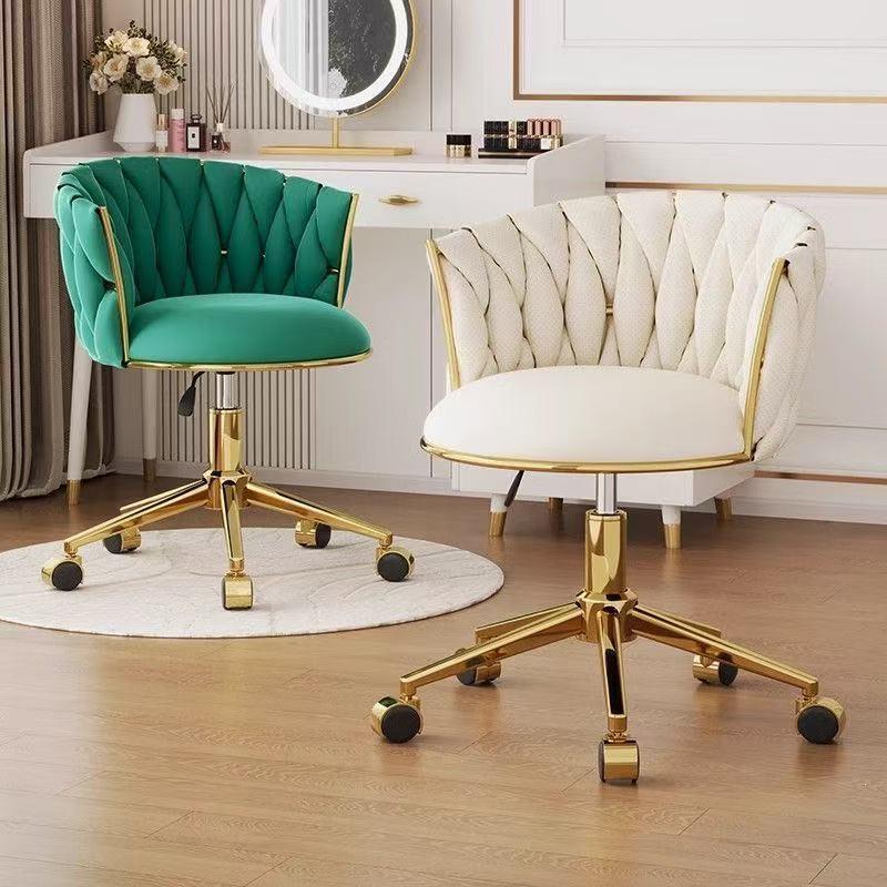 Swivel Bar Stool with Casters, High-Legged Makeup Chair, Adjustable Dressing Stool with Backrest, Streamlined Design for Home Beauty.