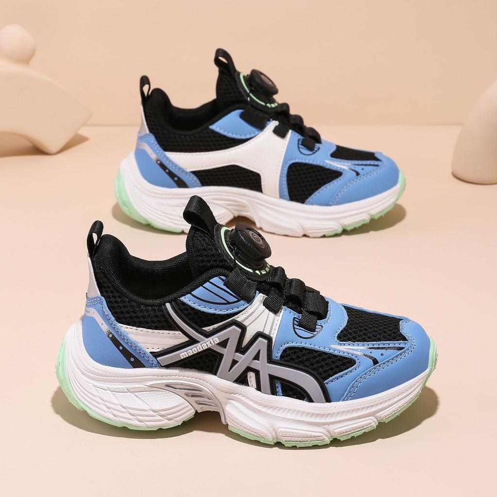 Children's Rotating Button Sneakers 2025 Spring and Summer New Double Mesh Breathable Girls' Dad Shoes Boys' Lightweight Running Shoes
