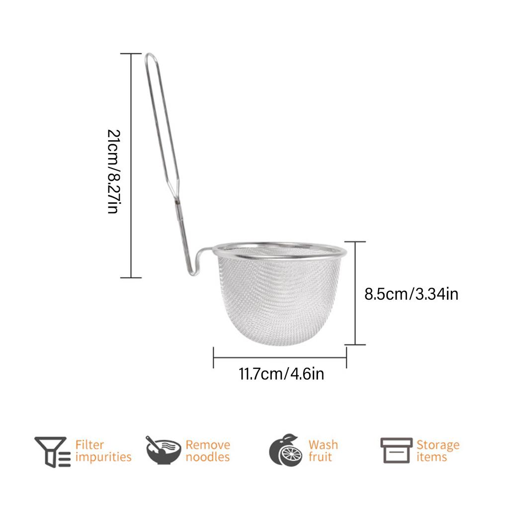Värmebeständigt rostfritt stål durkslag multifunktionell fritöskorg med krok för köks silning och ångkokning