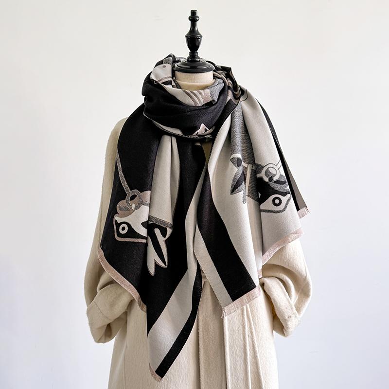 Elegant Geometric Design Scarf Imitation Cashmere Soft Warm Versatile Shawl Coldproof Windproof Blanket Scarf For Autumn Winter