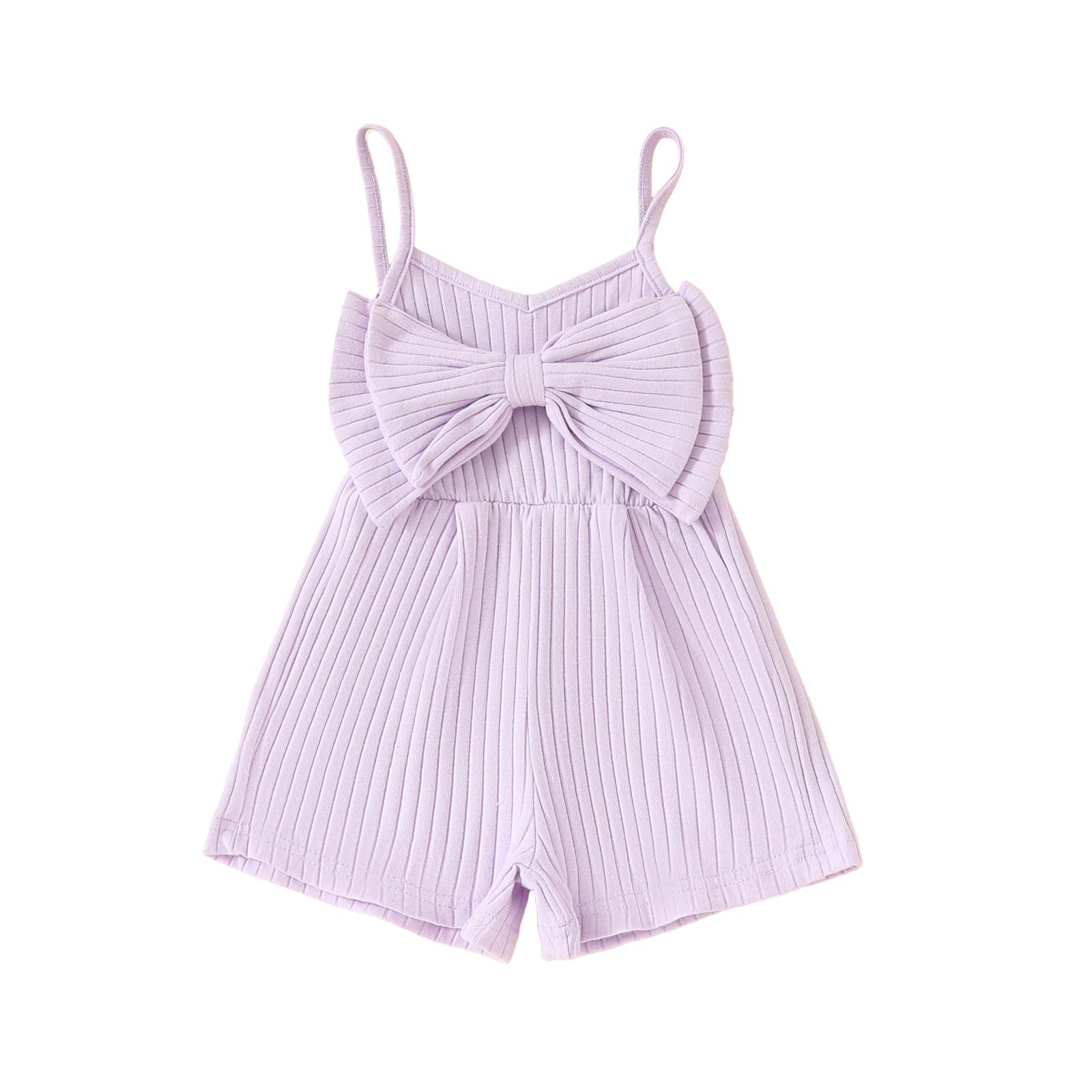

Комбинезон в рубчик для маленьких девочек, летний милый комбинезон без рукавов с бантом, шорты для новорожденных, милая одежда для малышей 18-24 Months фиолетовый