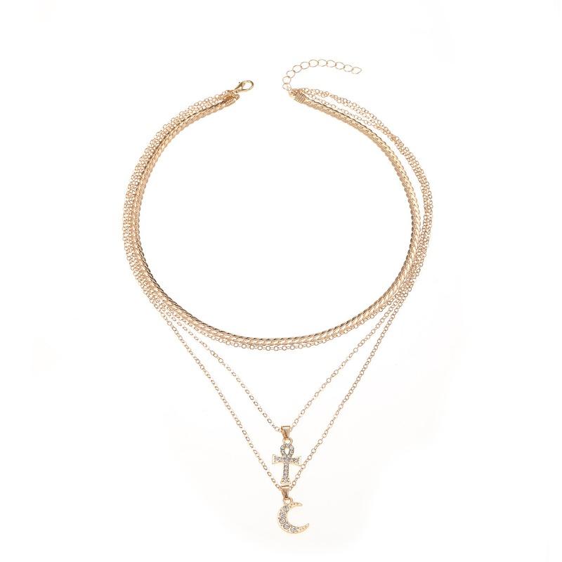 Sweater chain Long jewelry Easter cross pendant Personalized moon Multi-layer collarbone chain