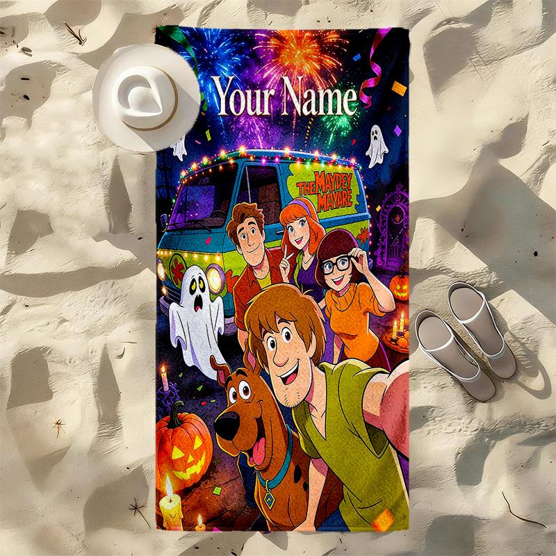 Custom Name Halloween Mystery Stylish Digital Printing Beach Towel Quick‑Drying Absorbent Blanket for Beach Pool Gym Travel
