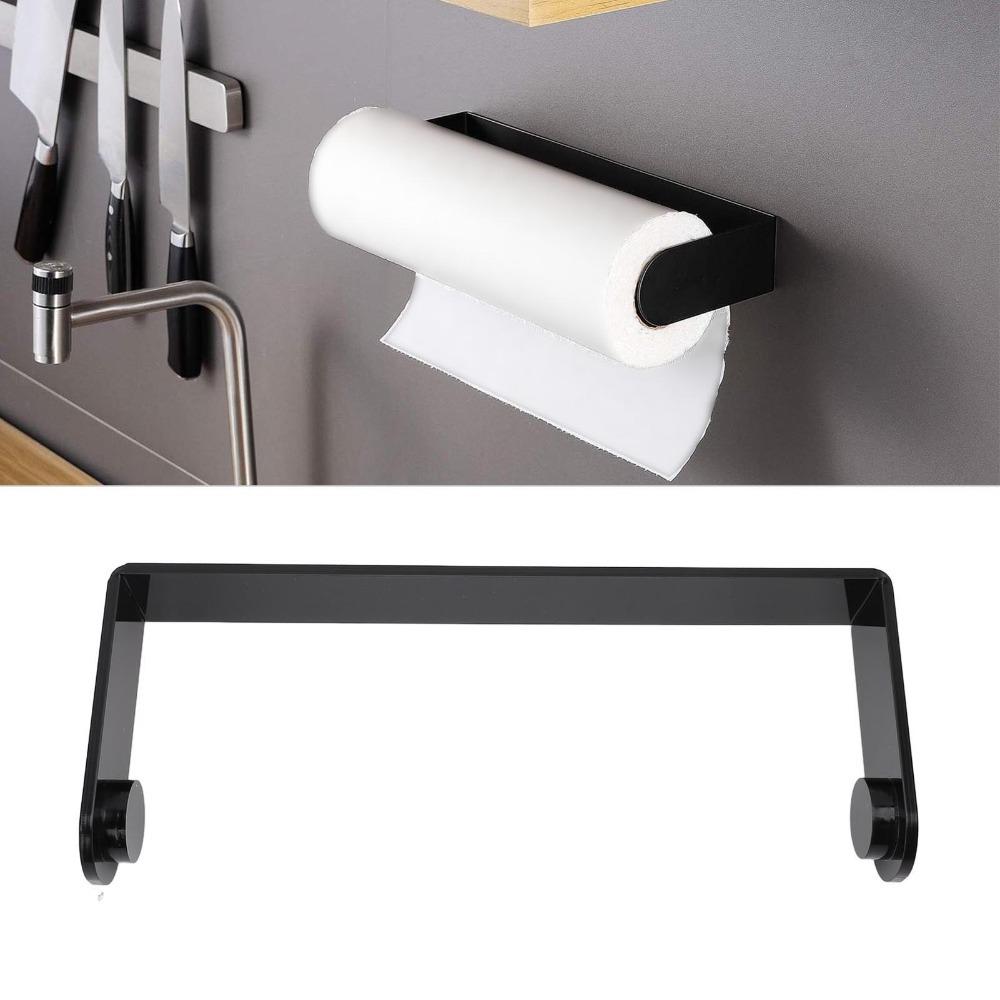 Black White Paper Towel Holder Self Adhesive Kitchen Roll Dispenser Under Cabinet