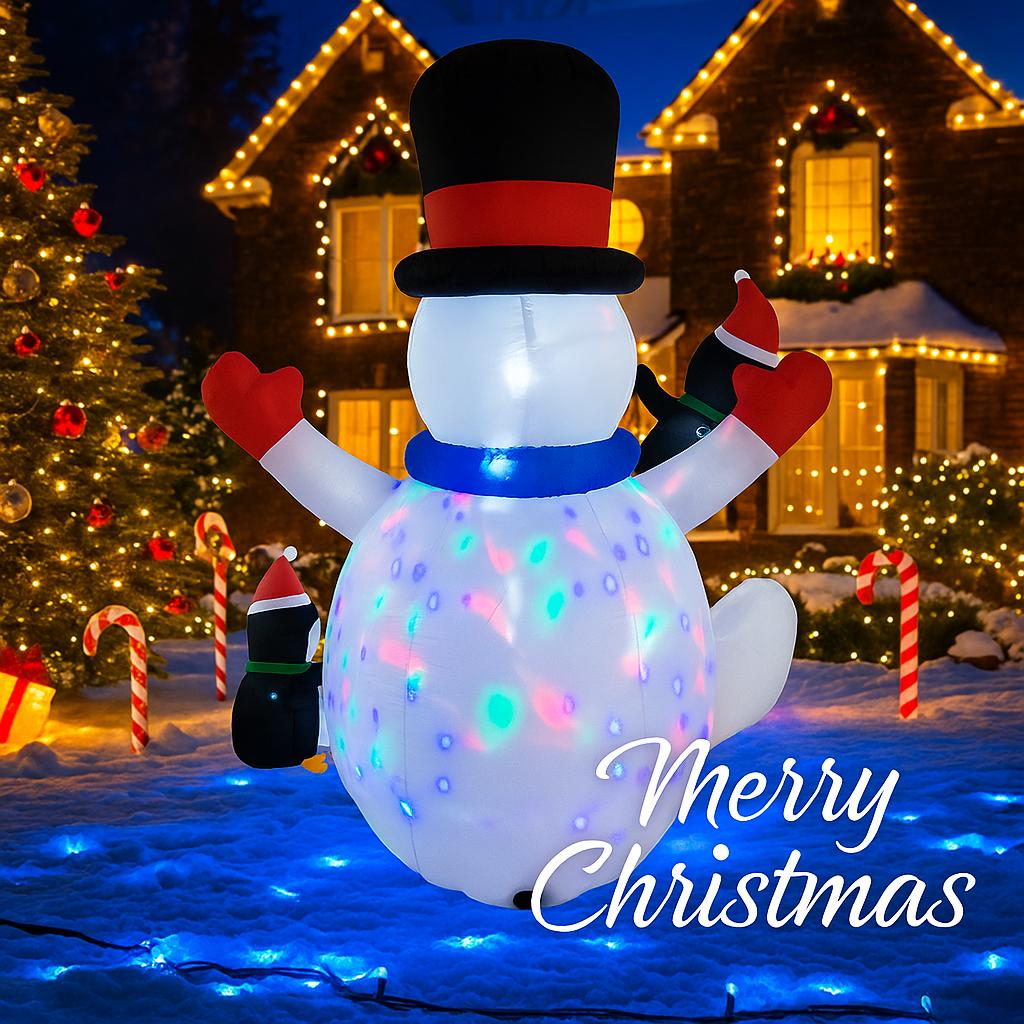 6.8FT Xmas Inflatable Yard Decor LED Snowman Penguins Christmas Outdoor Home Decoration Ornament Festive Toy Gift Supplies Decor
