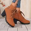 Fashion Women's Casual Block Heel Ankle Boots Lace Up Side Zipper Platform Short Boots Woman 2025 Autumn Comfort Chunky Heel Botas Mujer