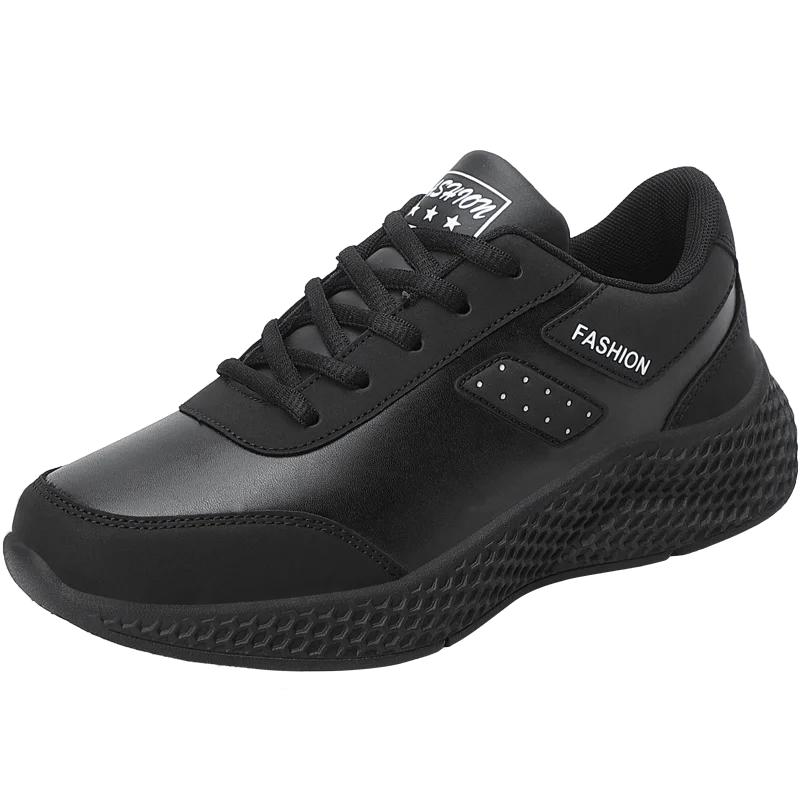 Fashion 2025 Women's Leather Sneakers Casual Sneakers Lace Up Flats Lightweight Comfortable Black Anti-slip Running Shoes Outdoor Sports