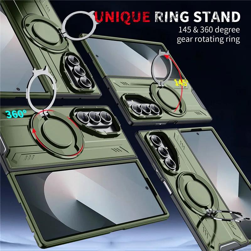 Armor Case For Samsung Galaxy Z Fold 7 5G Slide Camera Protection Phone Case for Galaxy Z Fold 6 Magnetic Ring Holder Cover