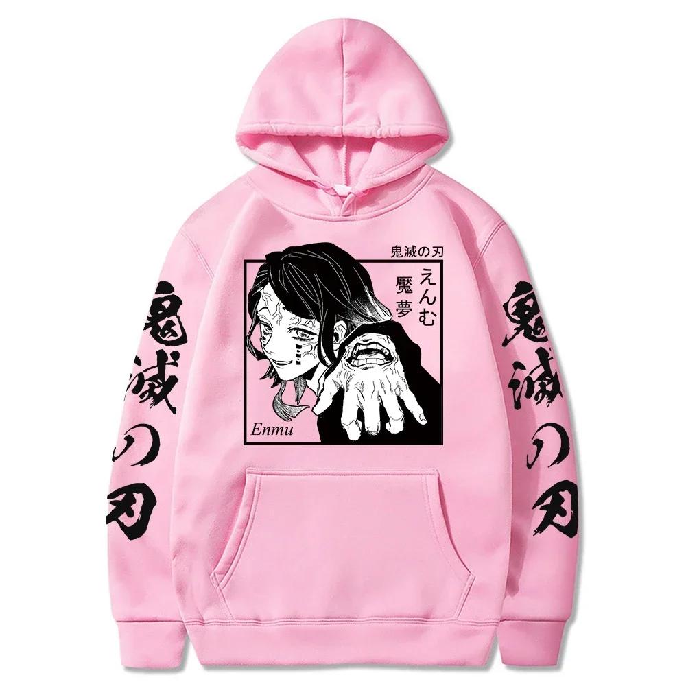 Harajuku Anime Muzan Kibutsuji Enmu Hoodies Pullover Men Fashion Cartoon Kimetsu No Yaiba Graphic Casual Oversize Sweatshirt