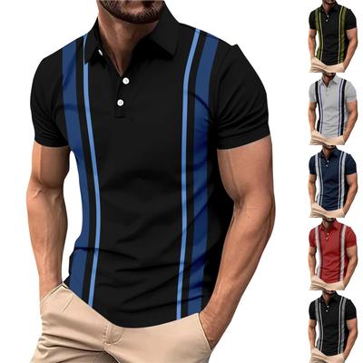 Haut Décontracté d'Été à Manches Courtes et Revers Boutonné pour Homme à Imprimé Rayé